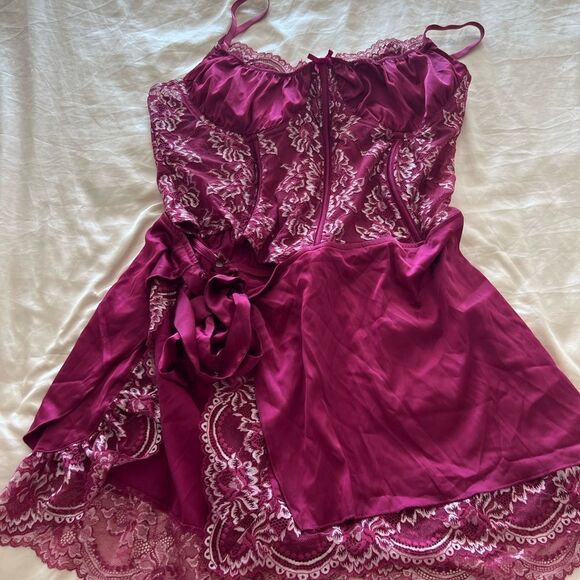 Elegant Burgundy Lace Slip Dress - Picture 2 of 4